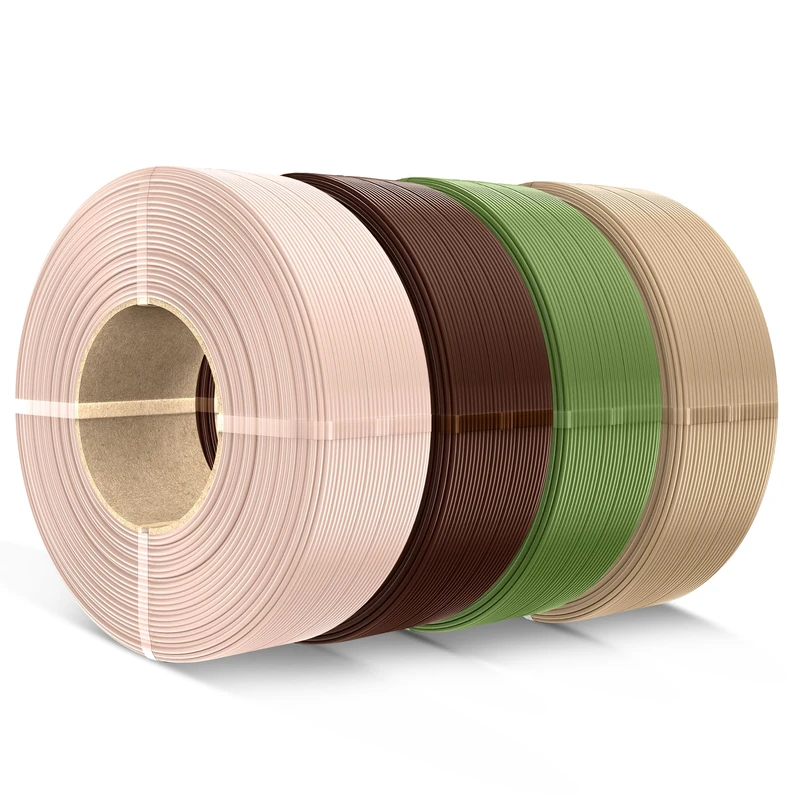 SUNLU PLA filament Recharge 1,75mm,filament PLA pour imprimante 3D compatible avec Bambu et SUNLU 3ème bobine réutilisable, 0,5 kg par bobine, lot de 4,（Beige +Marron+Verte olive+Chêne）